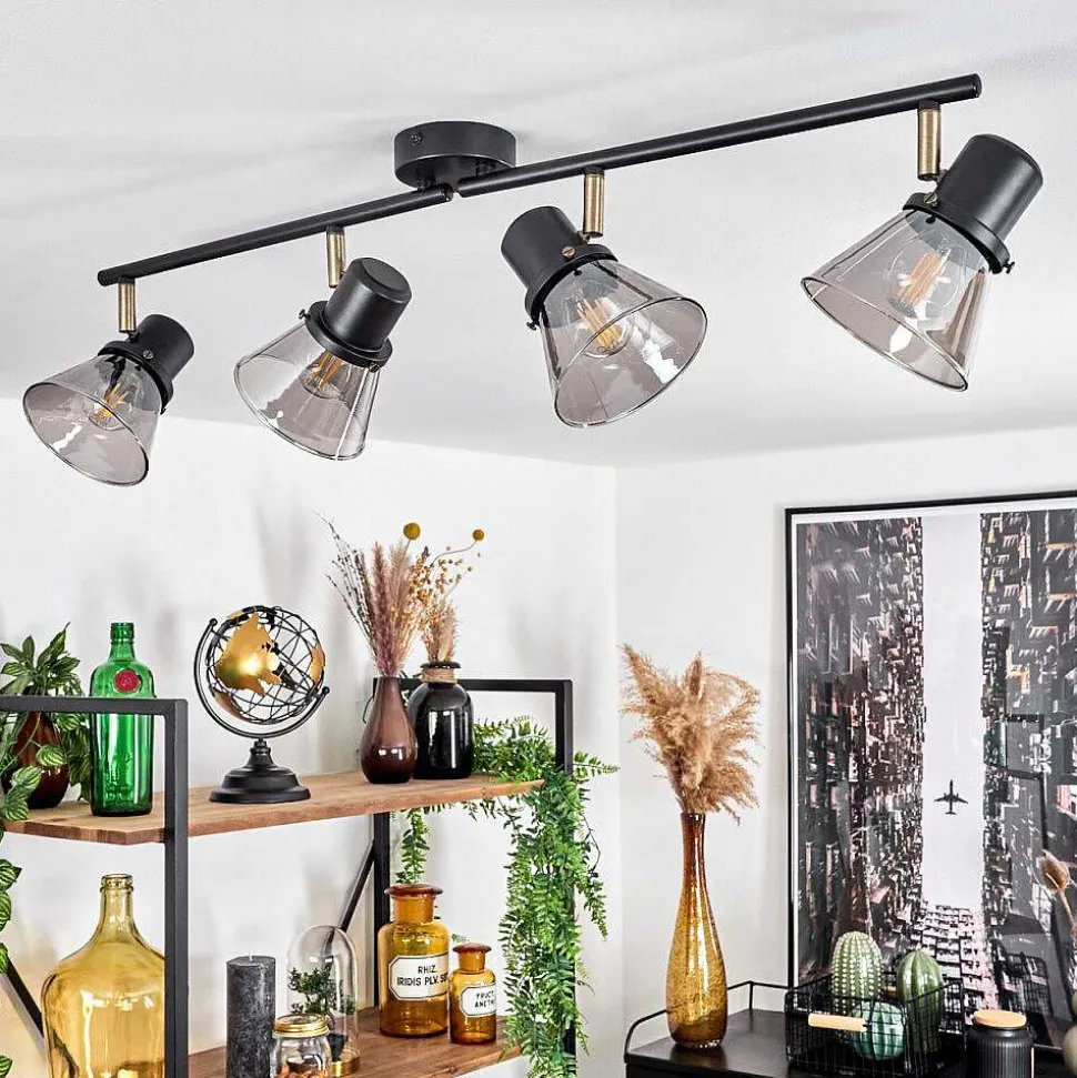 Plafonnier Abel Noir Dore, 4 Lumieres