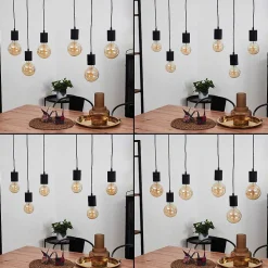 Plafonnier Ajaccio Bois Clair, Noir, 6 Lumieres