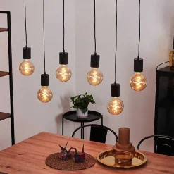 Plafonnier Ajaccio Bois Clair, Noir, 6 Lumieres