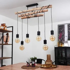 Plafonnier Ajaccio Bois Clair, Noir, 6 Lumieres