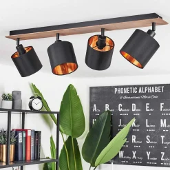 Plafonnier Alsen Bois Fonce, Noir, 4 Lumieres