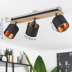 Plafonnier Alsen Bois Fonce, Noir, 3 Lumieres