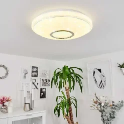 Plafonnier Auxerre Led Blanc, 2 Lumieres, Telecommandes, Changeur De Couleurs