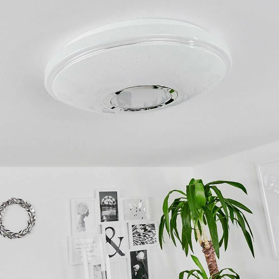 Plafonnier Auxerre Led Blanc, 2 Lumieres, Telecommandes, Changeur De Couleurs