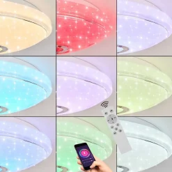 Plafonnier Auxerre Led Blanc, 2 Lumieres, Telecommandes, Changeur De Couleurs