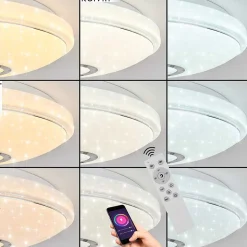 Plafonnier Auxerre Led Blanc, 2 Lumieres, Telecommandes, Changeur De Couleurs