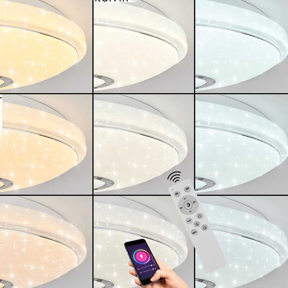 Plafonnier Auxerre Led Blanc, 2 Lumieres, Telecommandes, Changeur De Couleurs