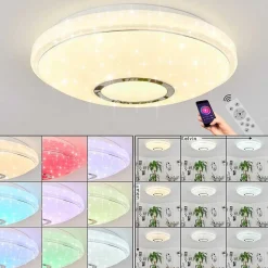 Plafonnier Auxerre Led Blanc, 2 Lumieres, Telecommandes, Changeur De Couleurs