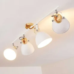 Plafonnier Banjul Bois Clair, Blanc, 4 Lumieres