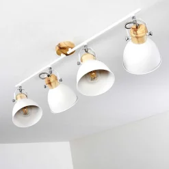 Plafonnier Banjul Bois Clair, Blanc, 4 Lumieres