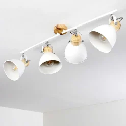 Plafonnier Banjul Bois Clair, Blanc, 4 Lumieres