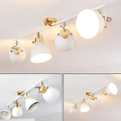 Plafonnier Banjul Bois Clair, Blanc, 4 Lumieres