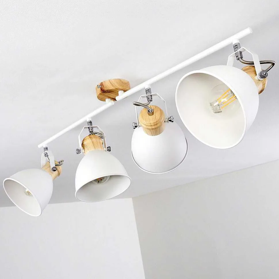 Plafonnier Banjul Bois Clair, Blanc, 4 Lumieres