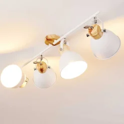 Plafonnier Banjul Bois Clair, Blanc, 4 Lumieres