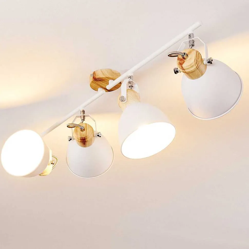 Plafonnier Banjul Bois Clair, Blanc, 4 Lumieres