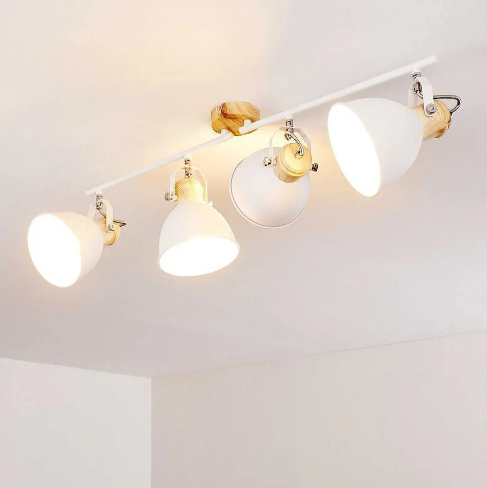 Plafonnier Banjul Bois Clair, Blanc, 4 Lumieres