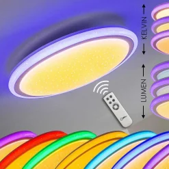 Plafonnier Bermeo Led Blanc, 2 Lumieres, Telecommandes, Changeur De Couleurs