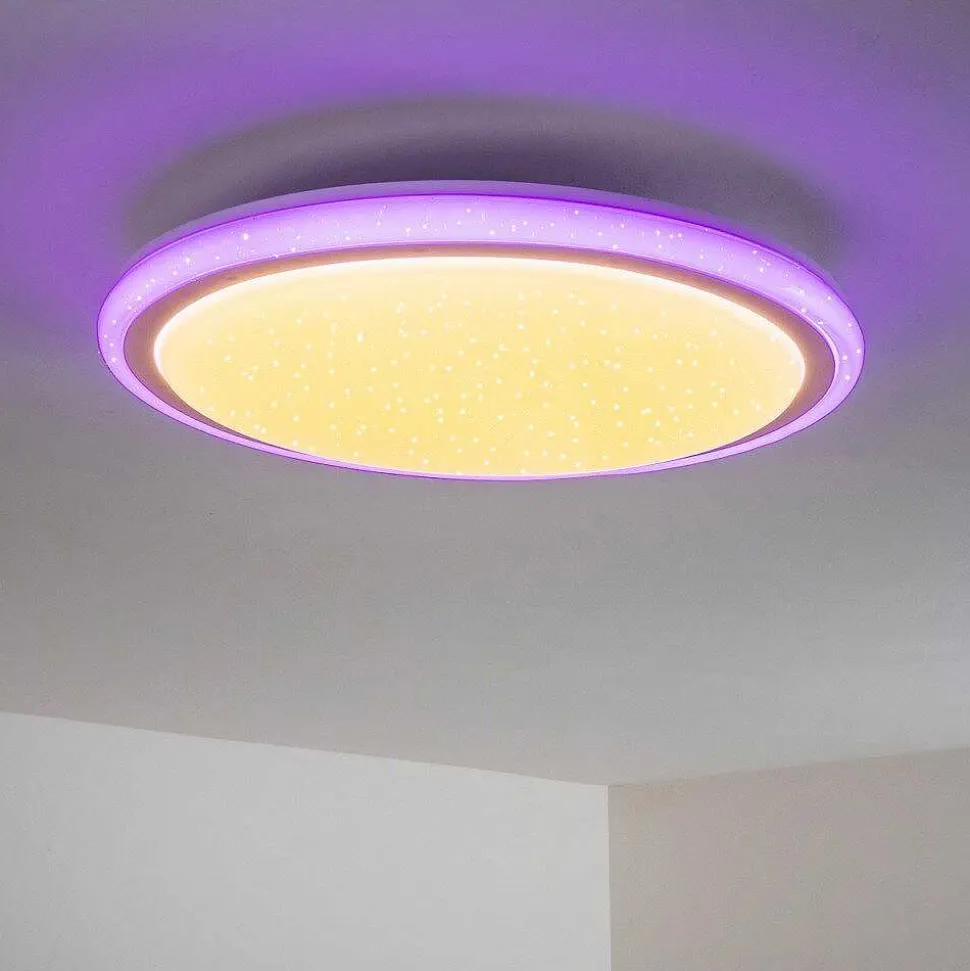 Plafonnier Bermeo Led Blanc, 2 Lumieres, Telecommandes, Changeur De Couleurs