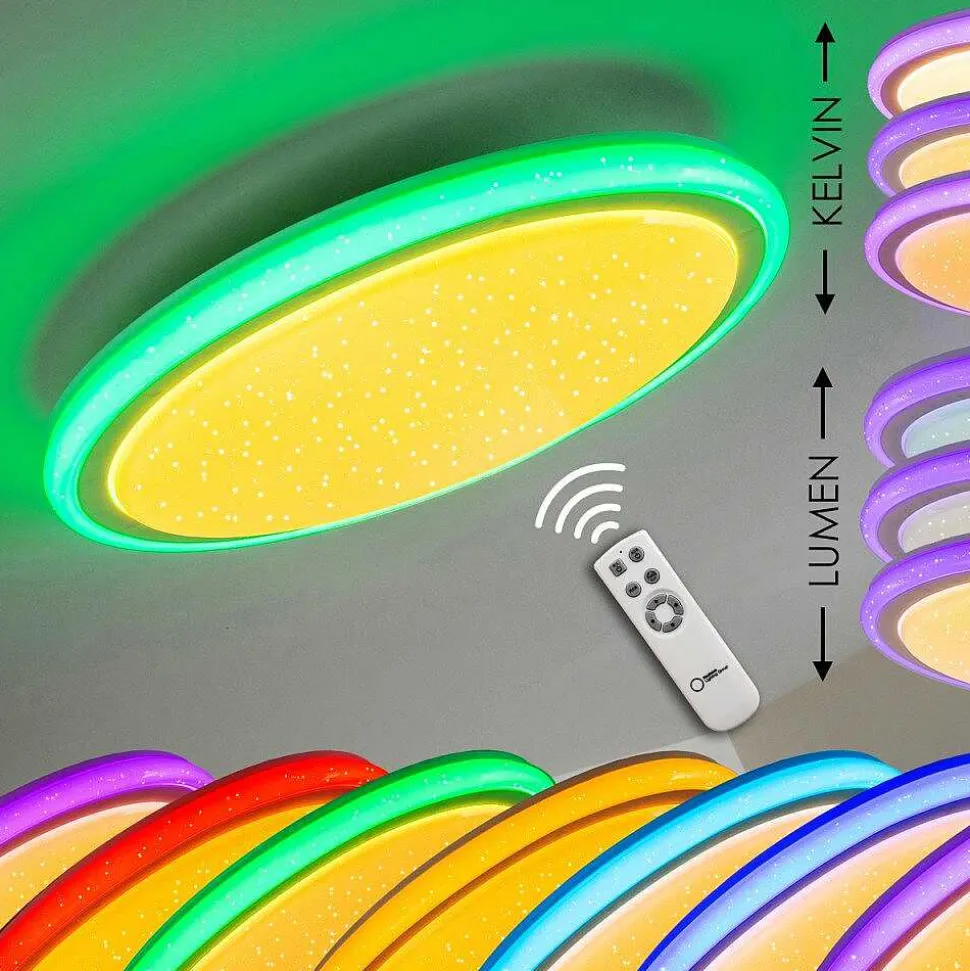 Plafonnier Bermeo Led Blanc, 2 Lumieres, Telecommandes, Changeur De Couleurs