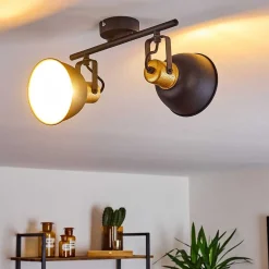 Plafonnier Blackburn Noir Dore, 2 Lumieres