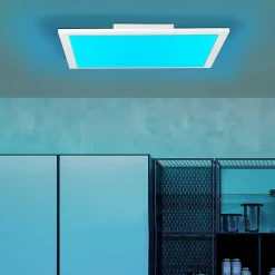 Plafonnier Brilliant Atira Led Blanc, 1 Lumiere, Telecommandes, Changeur De Couleurs