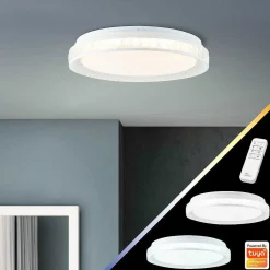 Plafonnier Brilliant Burlie Led Blanc, 1 Lumiere, Telecommandes, Changeur De Couleurs