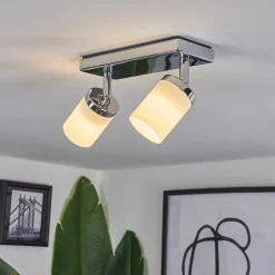 Plafonnier Cerejeiras Led Chrome, 2 Lumieres, Telecommandes, Changeur De Couleurs