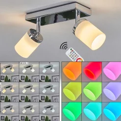 Plafonnier Cerejeiras Led Chrome, 2 Lumieres, Telecommandes, Changeur De Couleurs