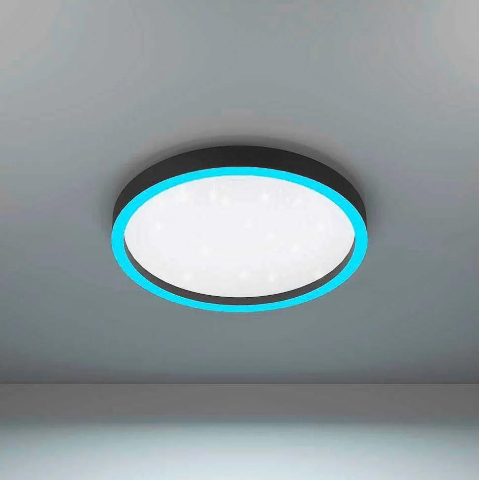 Plafonnier Eglo Montemorelos-Z Led Noir, 1 Lumiere, Changeur De Couleurs