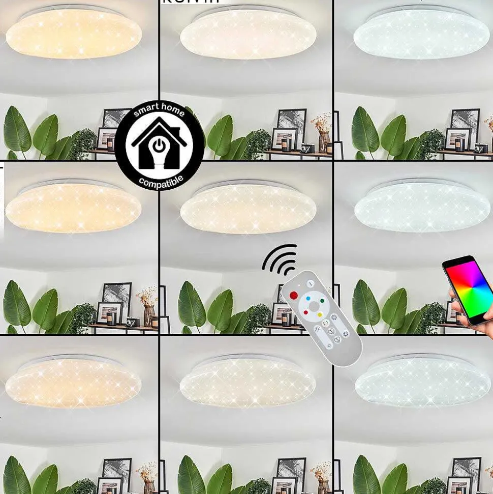 Plafonnier Esgos Led Blanc, 1 Lumiere, Telecommandes