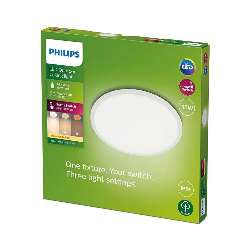 Plafonnier Exterieur Philips Superslim Led Blanc, 1 Lumiere