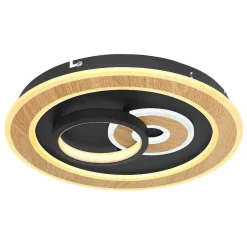 Plafonnier Globo Chessy Led Couleur Bois, Noir, Blanc, 1 Lumiere, Telecommandes