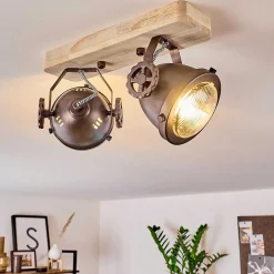 Plafonnier Herford Bois Clair, Cuivre, 2 Lumieres