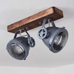 Plafonnier Herford Gris, Bois Fonce, 2 Lumieres