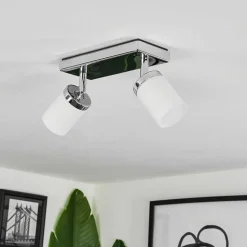 Plafonnier Idual Citrine Led Chrome, 2 Lumieres, Telecommandes, Changeur De Couleurs