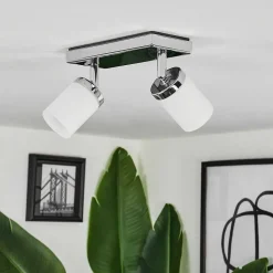 Plafonnier Idual Citrine Led Chrome, 2 Lumieres, Telecommandes, Changeur De Couleurs