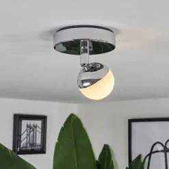 Plafonnier Idual Olivine Led Chrome, 1 Lumiere, Telecommandes, Changeur De Couleurs