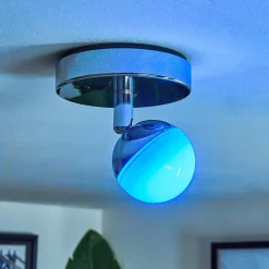 Plafonnier Idual Olivine Led Chrome, 1 Lumiere, Telecommandes, Changeur De Couleurs