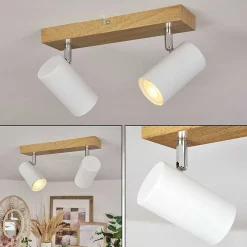 Plafonnier Javel Chrome, Couleur Bois, 2 Lumieres