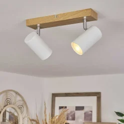 Plafonnier Javel Chrome, Couleur Bois, 2 Lumieres