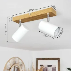 Plafonnier Javel Chrome, Couleur Bois, 2 Lumieres