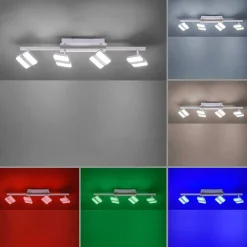 Plafonnier Leuchten-Direkt Lolasmart-Sabi Led Nickel Mat, 4 Lumieres, Telecommandes, Changeur De Couleurs