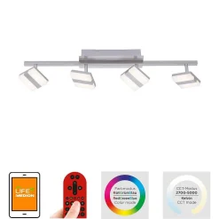 Plafonnier Leuchten-Direkt Lolasmart-Sabi Led Nickel Mat, 4 Lumieres, Telecommandes, Changeur De Couleurs