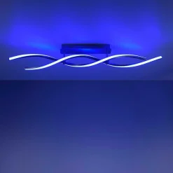 Plafonnier Leuchten-Direkt Lolasmart-Swing Led Acier Brosse, 2 Lumieres, Telecommandes, Changeur De Couleurs