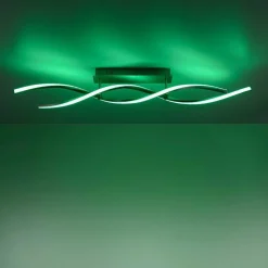Plafonnier Leuchten-Direkt Lolasmart-Swing Led Acier Brosse, 2 Lumieres, Telecommandes, Changeur De Couleurs