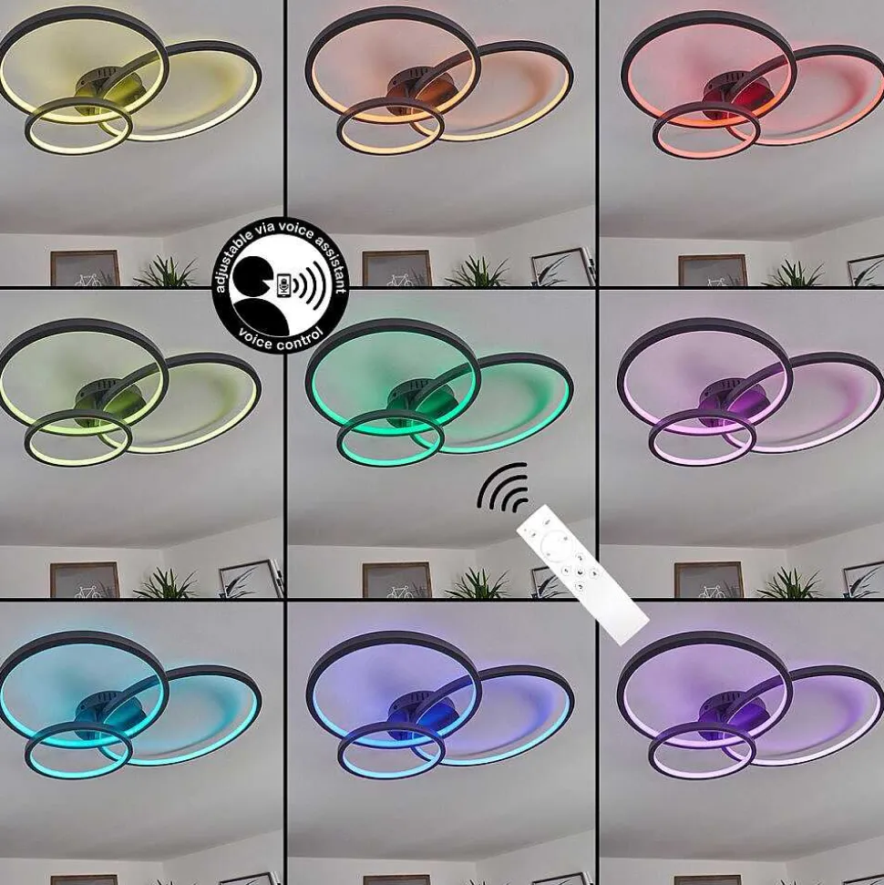 Plafonnier Moemoto Led Anthracite, 1 Lumiere, Telecommandes