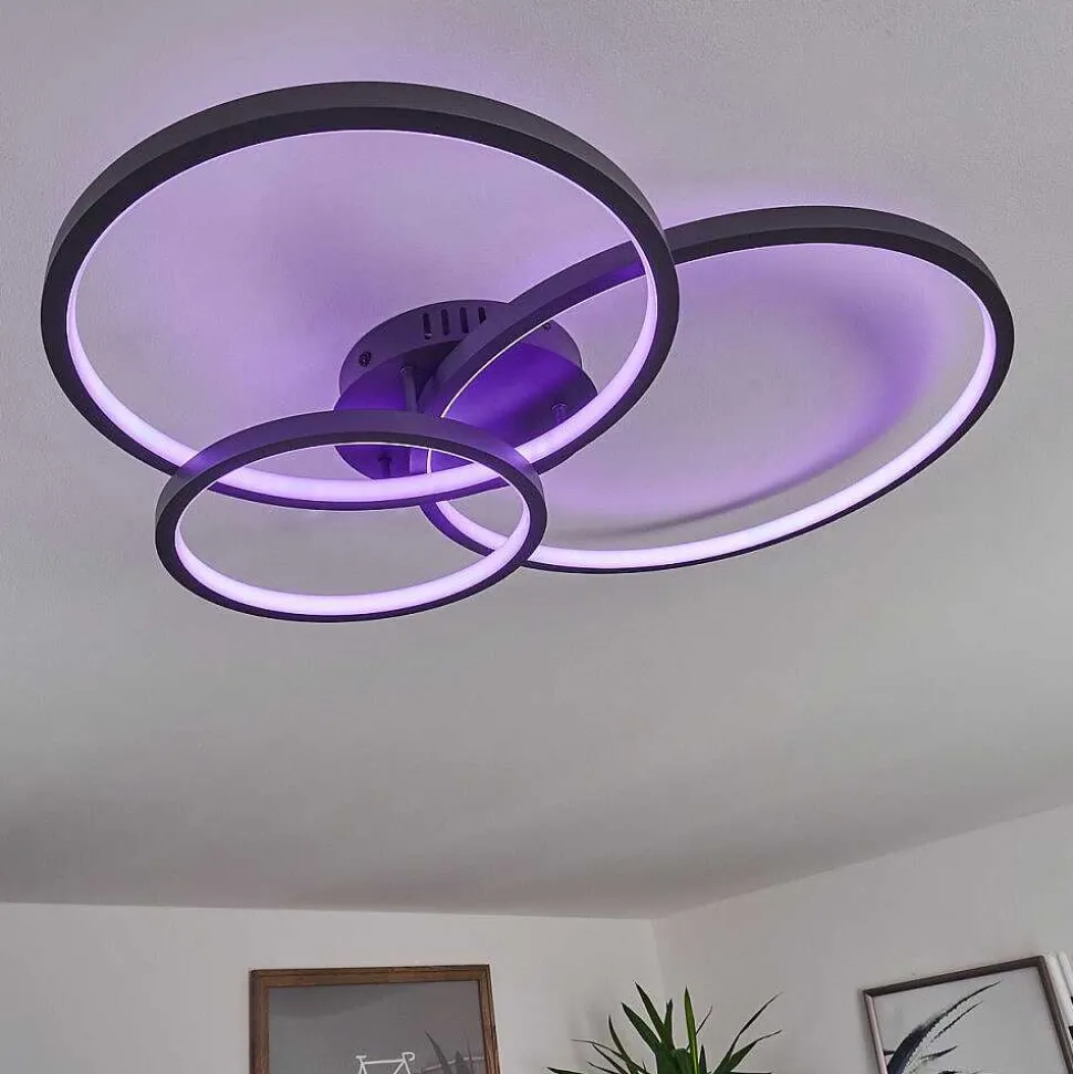 Plafonnier Moemoto Led Anthracite, 1 Lumiere, Telecommandes