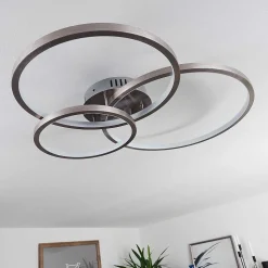 Plafonnier Moemoto Led Nickel Mat, 1 Lumiere, Telecommandes