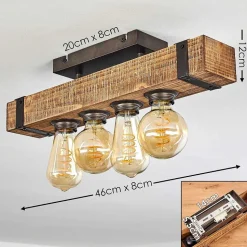 Plafonnier Montgomery Bois Fonce, Noir, 4 Lumieres