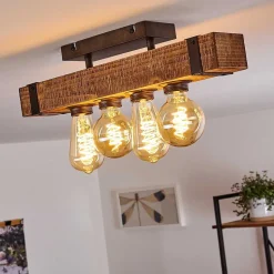 Plafonnier Montgomery Bois Fonce, Noir, 4 Lumieres